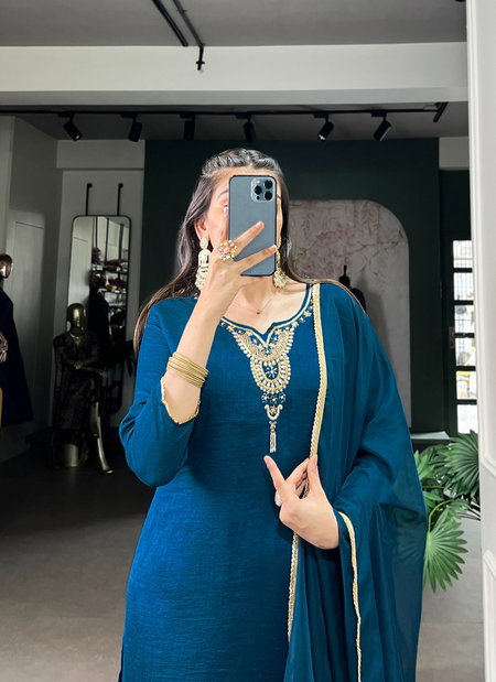 Teal Blue Colour Top With Bottom Dupatta Wholesalers In Delhi NNK3043